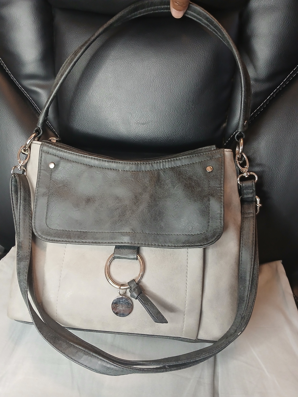 Stylish Rosetti Two-Tone Gray/Black  Shoulder Bag with Ring Accent